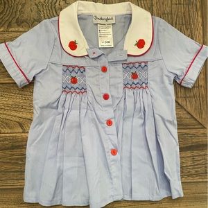 Embroidered and Smocked Apple Smockingbird Top 24m